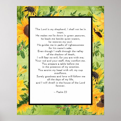 Psalms 23 Golden Sunflowers Border Poster