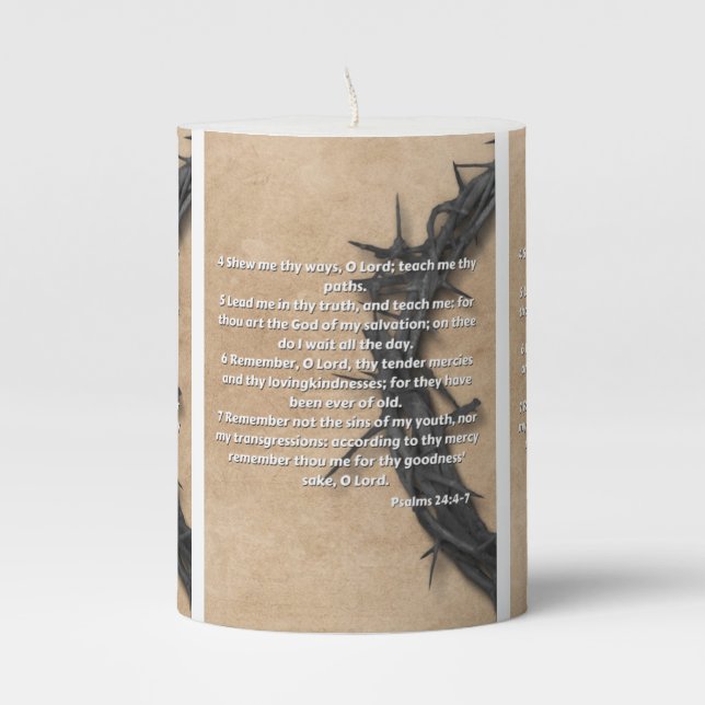 Psalms 24:4-7 Bible Verse Pillar Candle (Front)