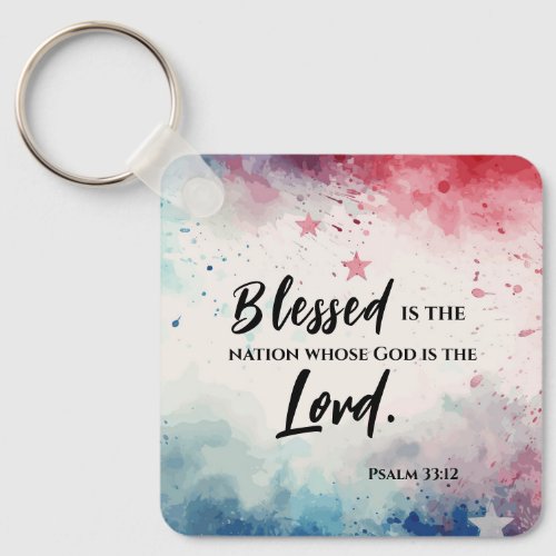 Psalms 3312 Blessed is the Nation Bible Verse Keychain