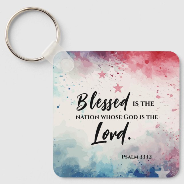 Psalms 33:12 Blessed is the Nation Bible Verse Keychain (Front)