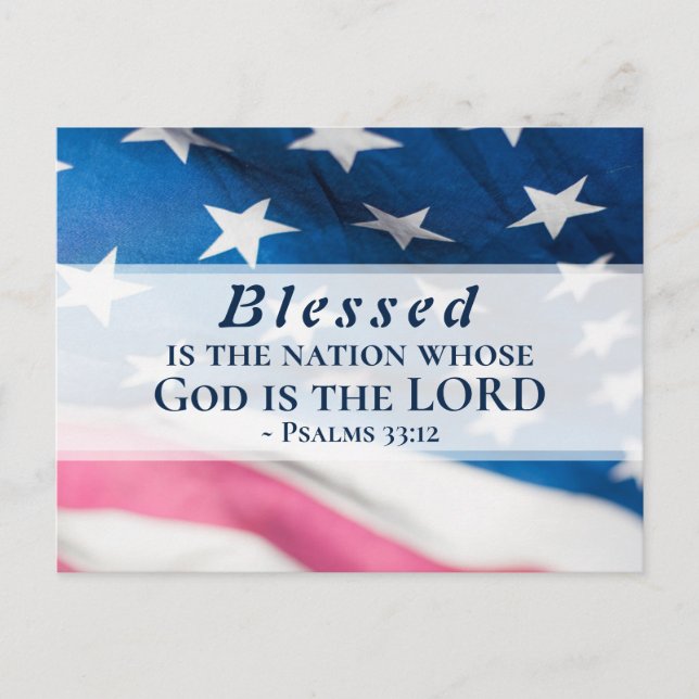 Psalms 33:12 Blessed is the Nation USA Flag Postcard (Front)