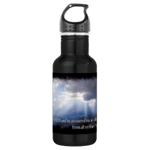Psalms 34:4 on dark stainless steel water bottle