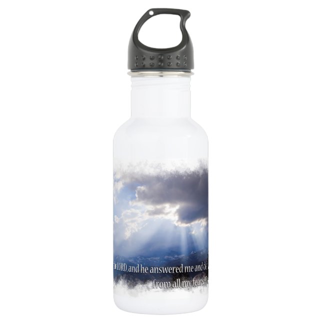 Psalms 34:4 on light water bottle (Front)