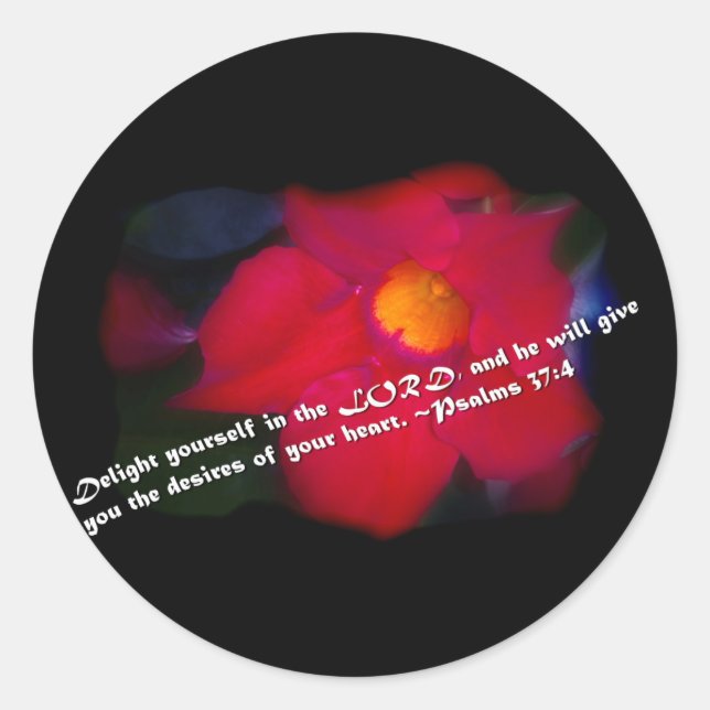 Psalms 37:4 on Black Classic Round Sticker (Front)