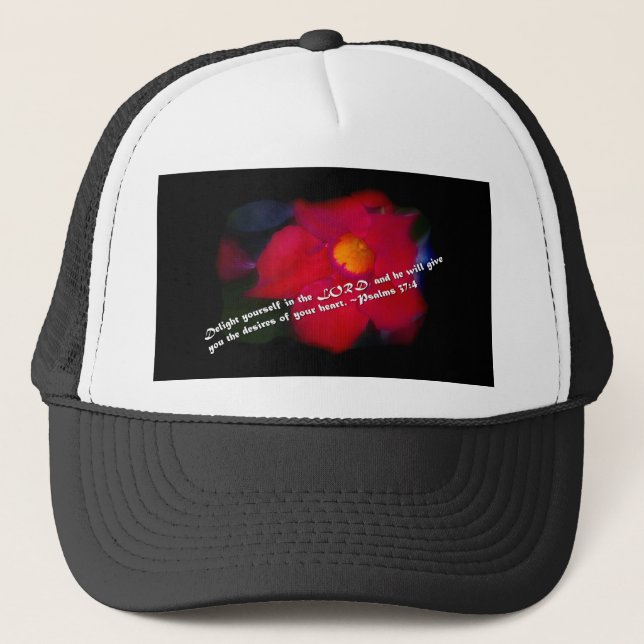 Psalms 37:4 on black trucker hat (Front)