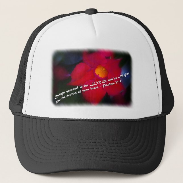 Psalms 37:4 on White Trucker Hat (Front)