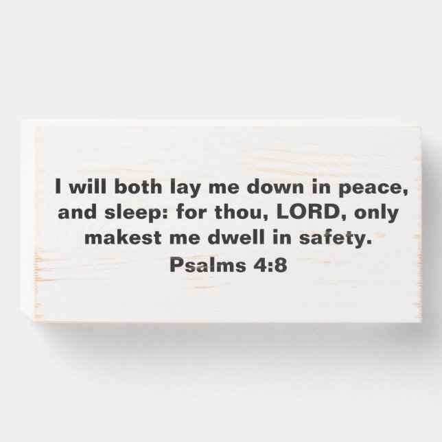 Psalms 4:8 wooden box sign (Front Horizontal)