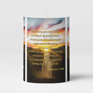 Psalms 51:1-3 Bible Verse Scripture Pillar Candle