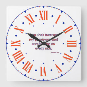 Psalms 71:21 KJV Bible Verse II Roman Numeral Square Wall Clock