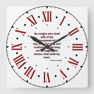 Psalms 71:24 KJV Bible Verse Roman Numeral Square Wall Clock