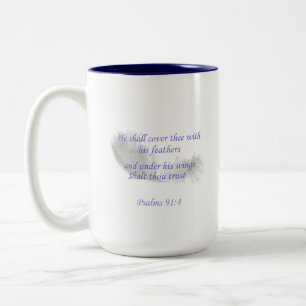 Psalms 91:4 He shall cover thee with his feathers Two-Tone Coffee Mug