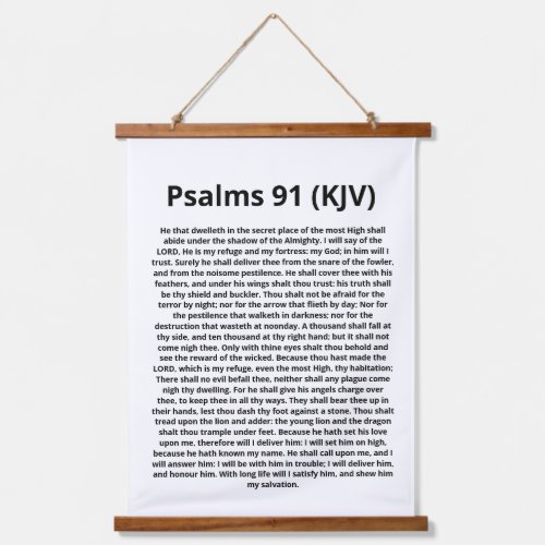 Psalms 91 KJV Scripture Quote Black and White Hanging Tapestry