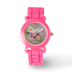 Psalms 91 Pink Glitter Watch