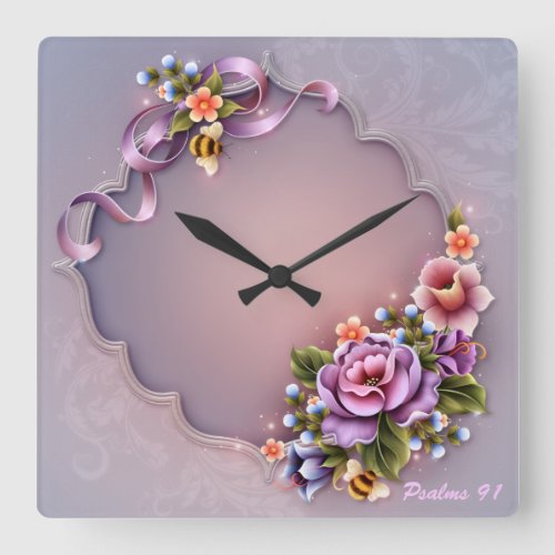 Psalms 91 Square Wall Clock