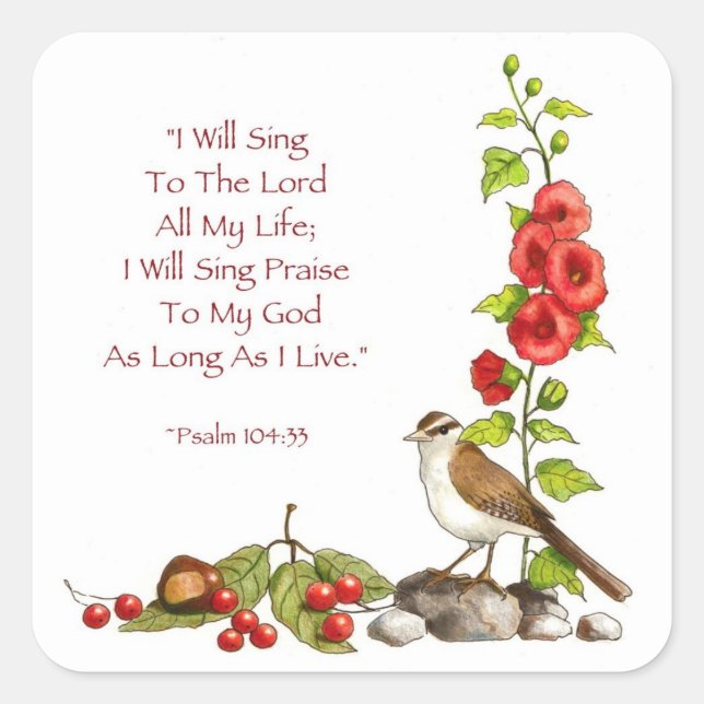 Psalms: Bible: Color Pencil Drawing: Birds, Praise Square Sticker (Front)