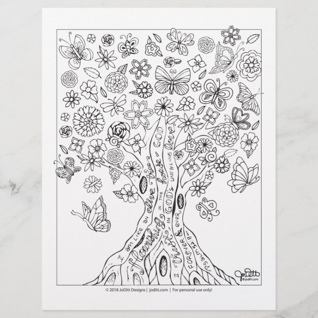 Psalms Bible Verse Flowers Butterfly Coloring Page (Front)