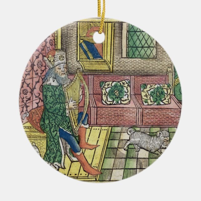 Psalms: frontispiece showing King David playing th Ceramic Ornament (Front)