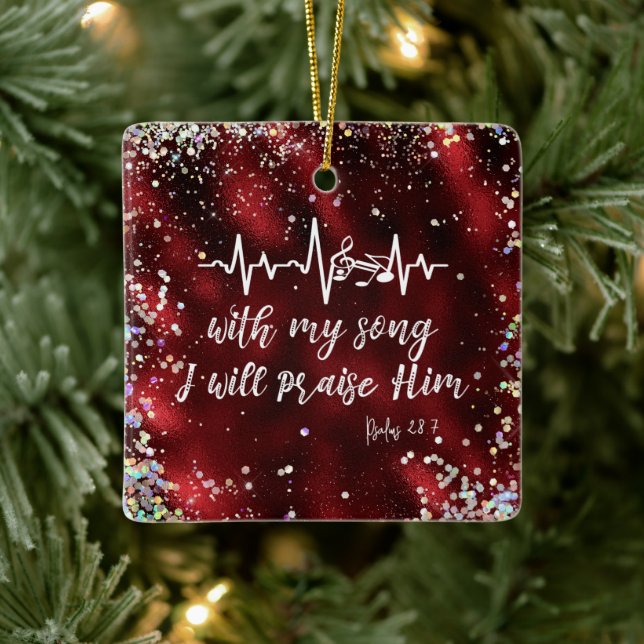 Psalms I Will Praise Him Scripture Ceramic Ornament (Tree)