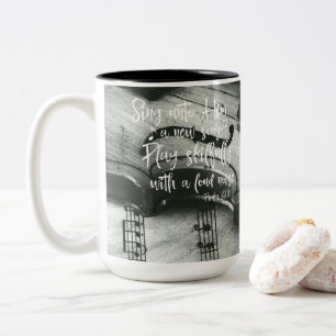 Psalms: Sing unto Him Bible Verse Two-Tone Coffee Mug