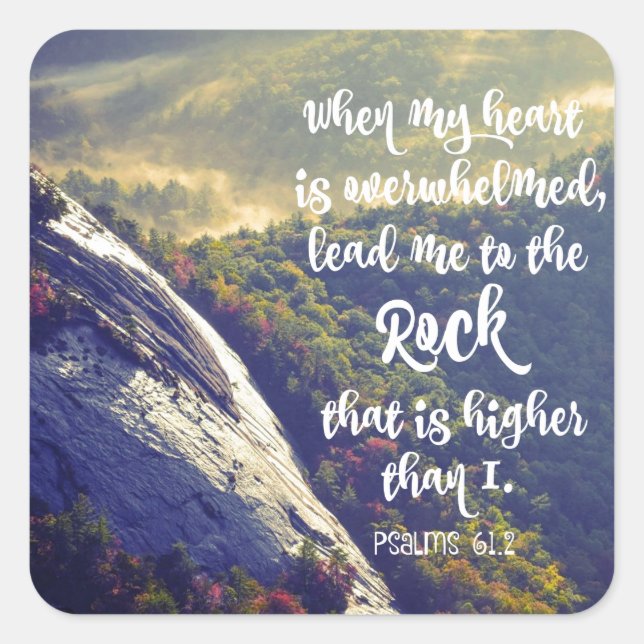Psalms: When my Heart is Overwhelmed Verse Square Sticker (Front)