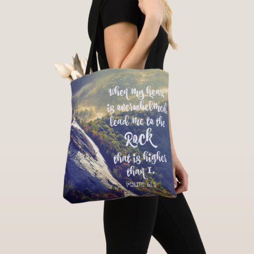 Psalms When my Heart is Overwhelmed Verse Tote Bag