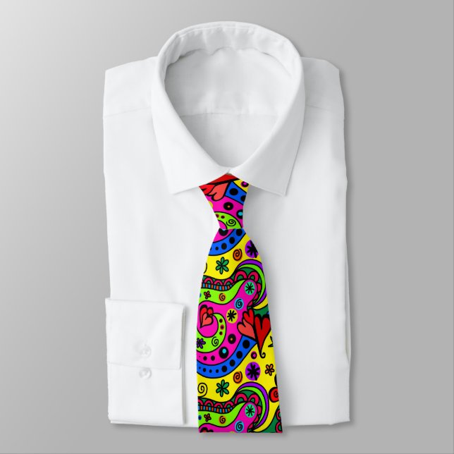 Pschedelic Bohemian Hippie Colorful Art Neck Tie (Tied)
