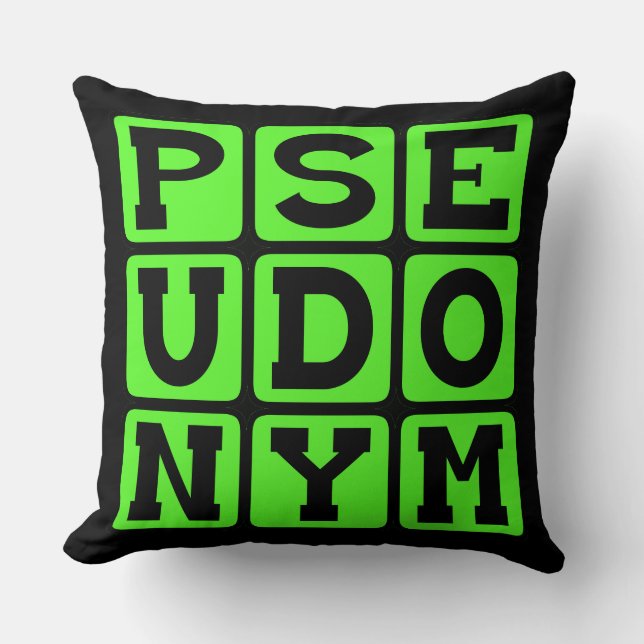 Pseudonym, Alias Throw Pillow (Front)