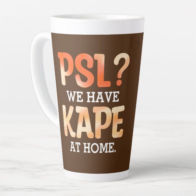 PSL vs. Kape Filipino Autumn Coffee Humor Latte Mug (Left Angle)