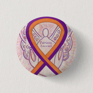 Psoriasis Awareness Ribbon Angel Custom Button Pin