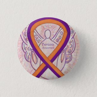 Psoriasis Awareness Ribbon Angel Custom Button Pin