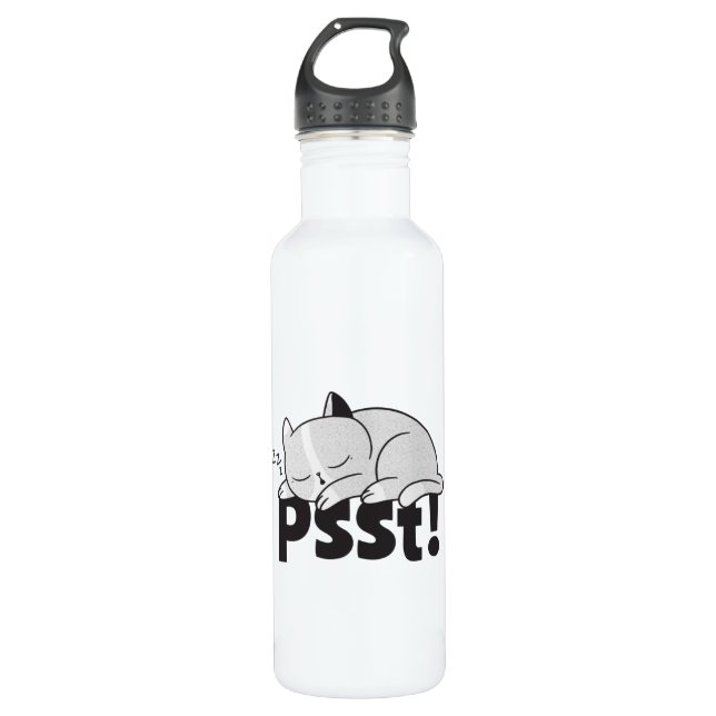 Psst Lazy cat is sleeping Stainless Steel Water Bottle (Front)