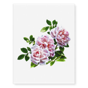 PsThree Pink Roses With Leaves Temporary Tattoos