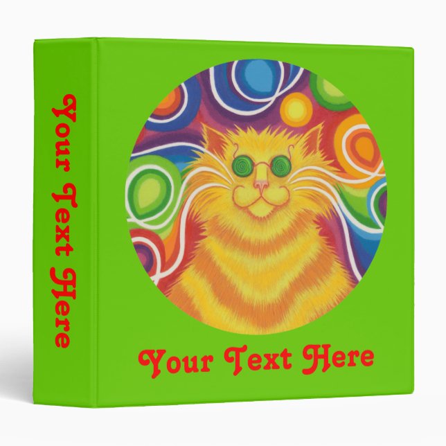 Psy-cat-delic green 'Your Text' binder (Front/Spine)