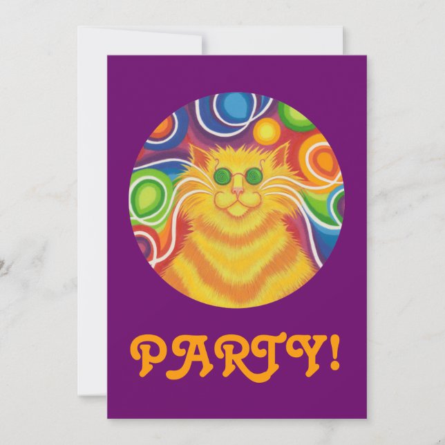 Psy-cat-delic  'Party' invitation purple (Front)