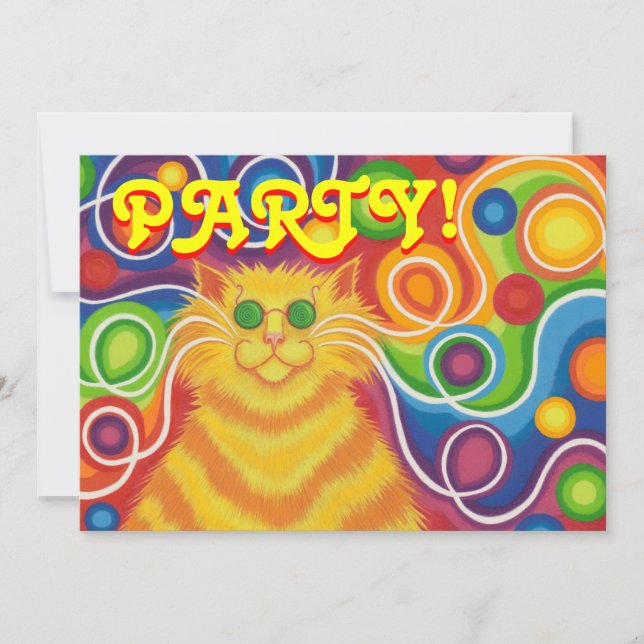 Psy-cat-delic party invitation rectangle (Front)