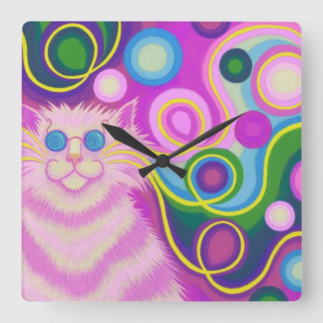 Psy-cat-delic Pink clock square (Front)
