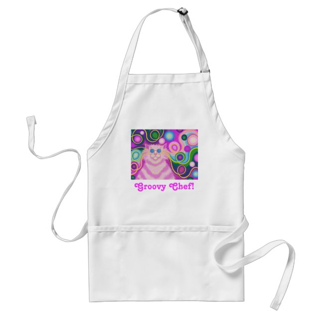 Psy-cat-delic pink 'Groovy Chef' apron (Front)