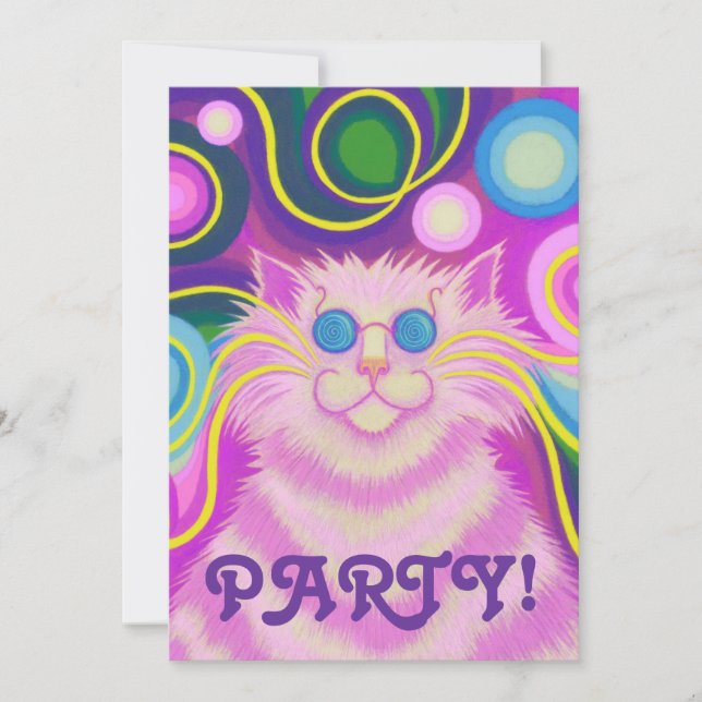 Psy-cat-delic Pink party invitation vertical (Front)