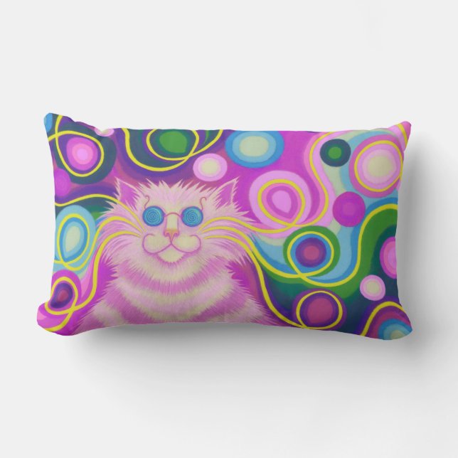 Psy-cat-delic Pink throw pillow (Front)