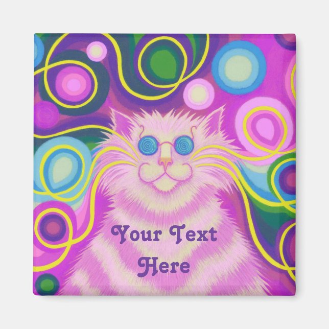 Psy-cat-delic Pink 'Your Text' fridge magnet (Front)