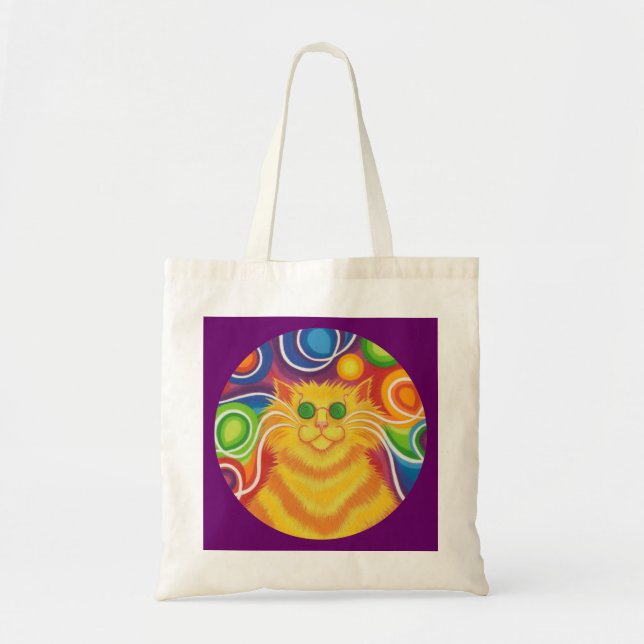 Psy-cat-delic round purple tote bag (Front)