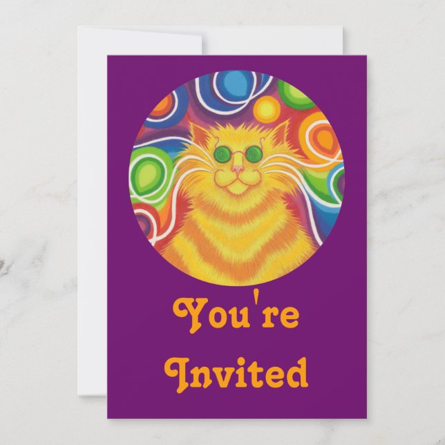 Psy-cat-delic 'You're Invited'  invitation purple (Front)