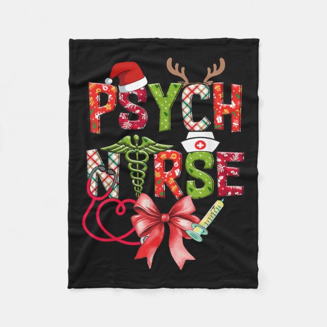 Psych Nurse Christmas Cute Coquette Christmas Bow  Fleece Blanket (Front)