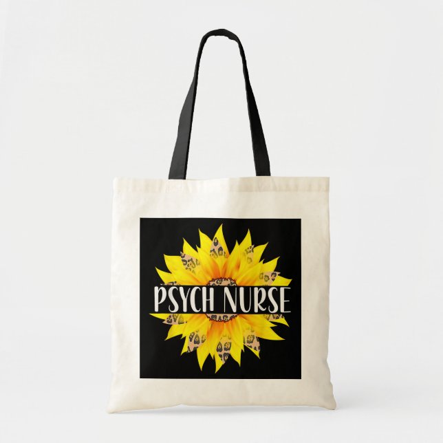 Psych Nurse Leopard Sunflower Psychiatric Nurse Tote Bag (Front)