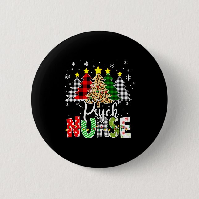 Psych Nurse Xmas Tree Leopard Red Plaid Christmas  Button (Front)