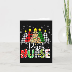 Psych Nurse Xmas Tree Leopard Red Plaid Christmas Card