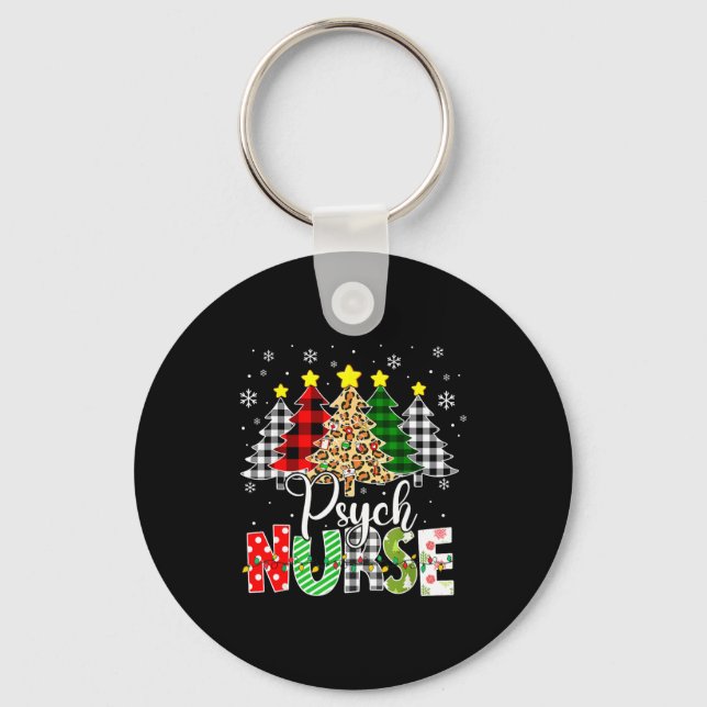 Psych Nurse Xmas Tree Leopard Red Plaid Christmas  Keychain (Front)
