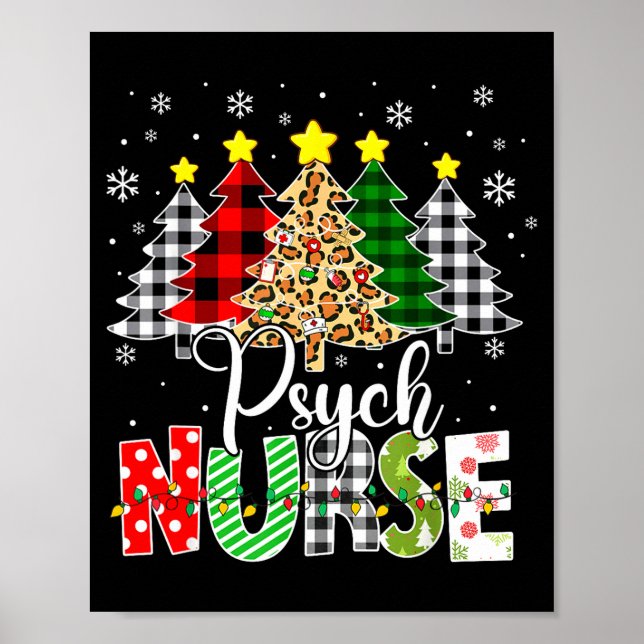 Psych Nurse Xmas Tree Leopard Red Plaid Christmas  Poster (Front)