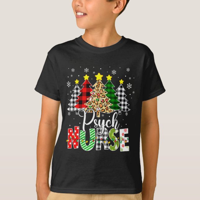 Psych Nurse Xmas Tree Leopard Red Plaid Christmas  T-Shirt (Front)