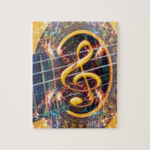 Psychadelic Accoustic Guitar, music sheet design Jigsaw Puzzle